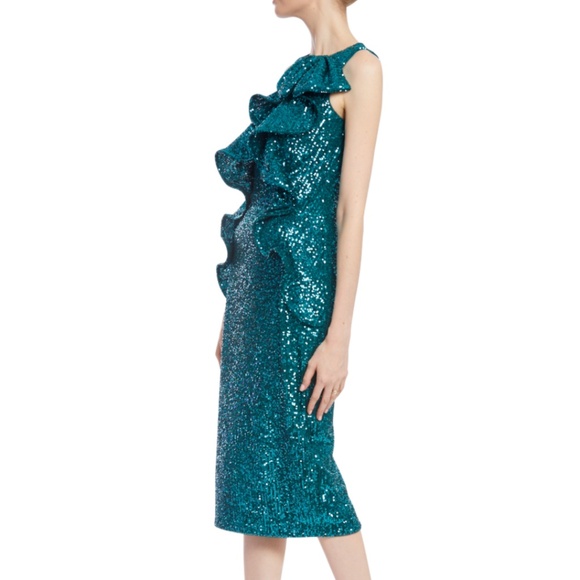 Badgley Mischka Sequin Christmas Party Dress Peacock teal greenish blue Sz 6 NWT - Picture 11 of 14